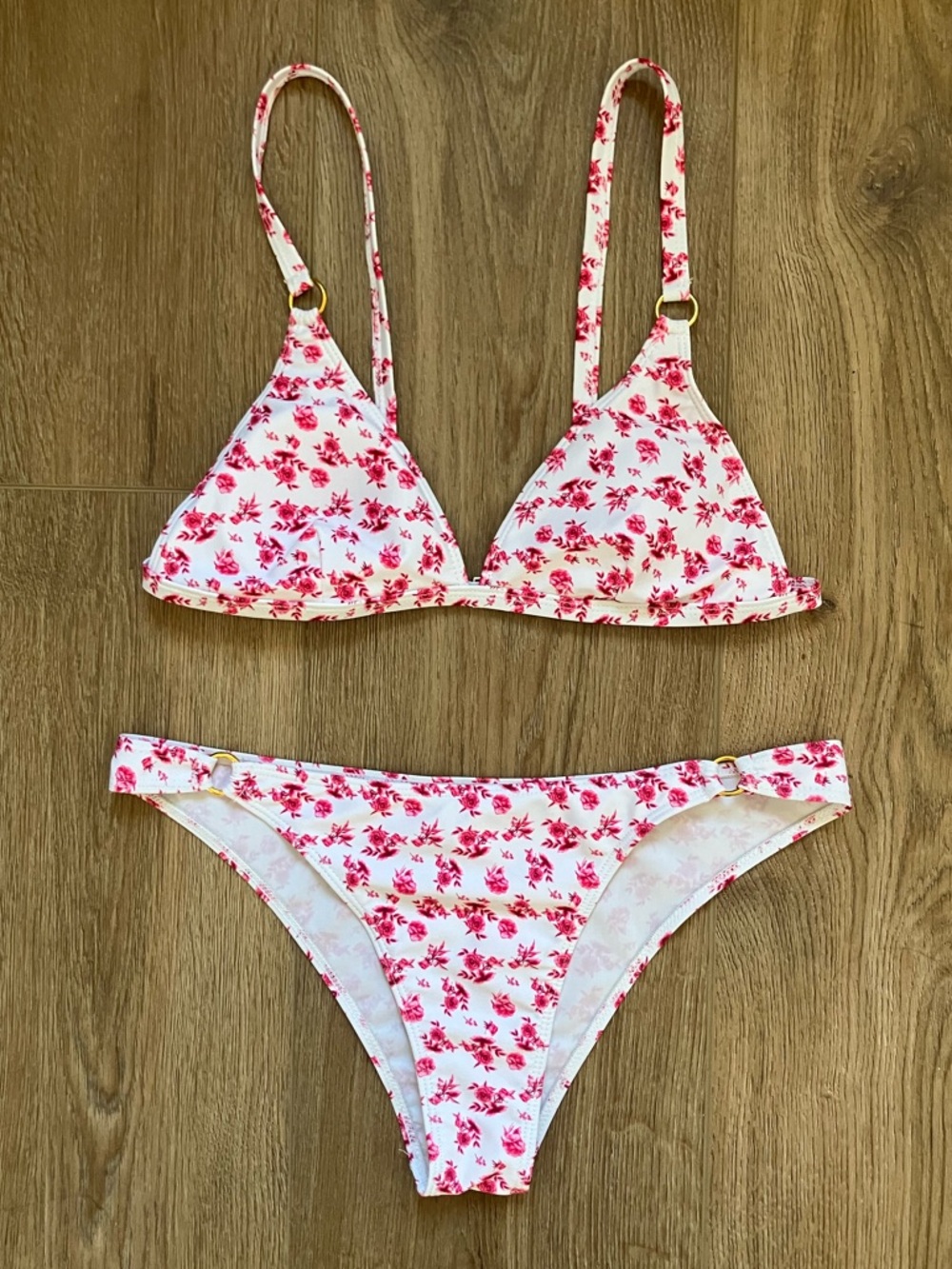 SHEIN Ditsy Floral White & Pink Bikini Set Size L, NWOT